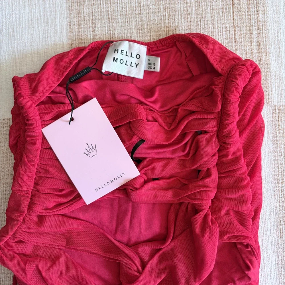 Hello Molly Red Ruched Bodycon Dress - Picture 2 of 7